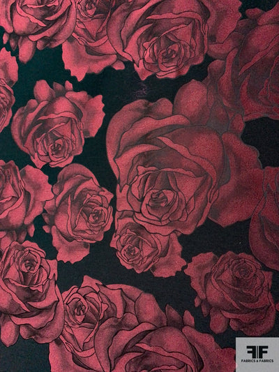 Floral Fused Jacquard Brocade - Wine / Black