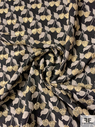 Italian Leaf Matelassé Stretch Brocade - Gold / Black / Bone