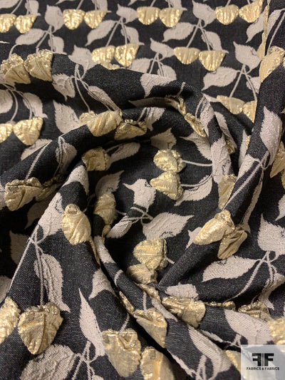 Italian Leaf Matelassé Stretch Brocade - Gold / Black / Bone