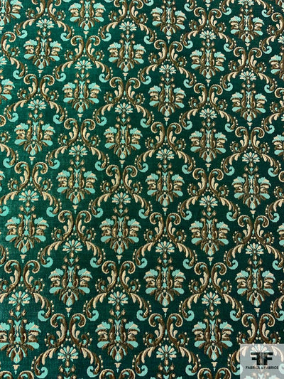 Regal Damask Metallic Brocade - Teal / Bronze / Cream