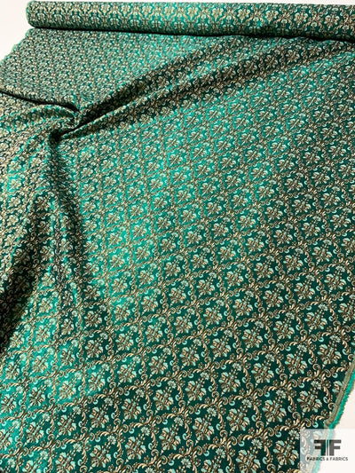 Regal Damask Metallic Brocade - Teal / Bronze / Cream