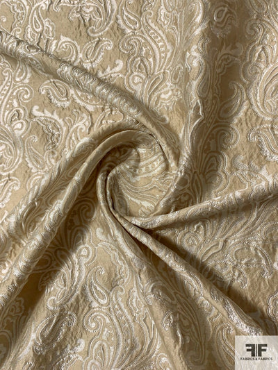 Italian Paisley Textured Brocade - Tan / Off-White