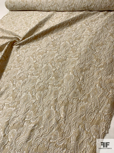 Italian Paisley Textured Brocade - Tan / Off-White