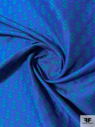 Reversible Arrow Design Silk and Wool Jacquard - Blue / Teal