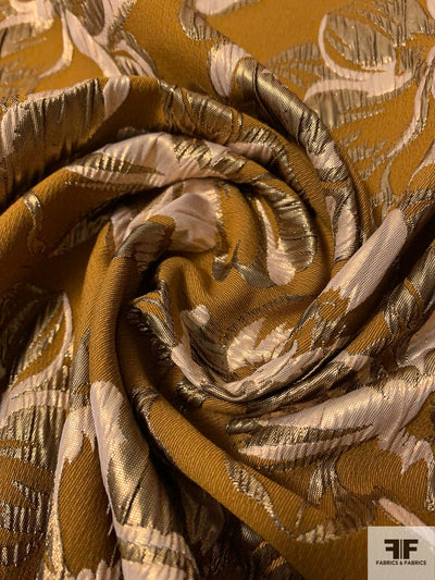 Italian Floral Reversible Metallic Brocade - Ochre / Gold / Light Gold