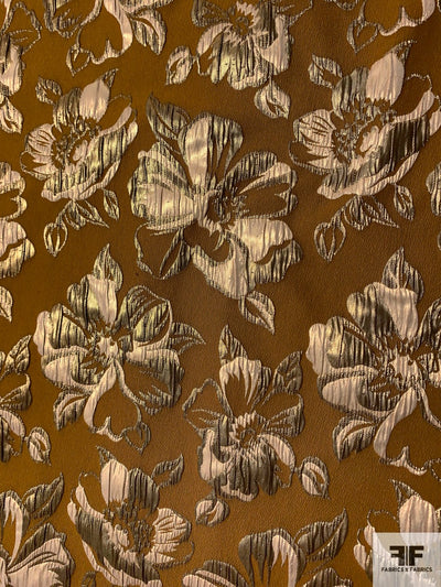 Italian Floral Reversible Metallic Brocade - Ochre / Gold / Light Gold