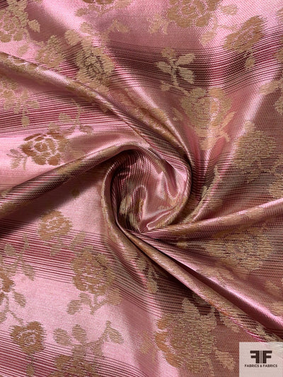 Italian Floral and Striped Silk Blend Brocade - Pink / Wine / Tan