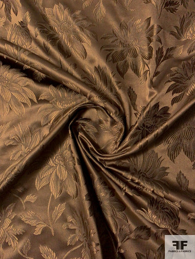 Italian Floral Silk Satin Jacquard - Brown