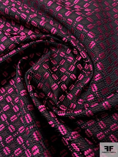 Made in Spain Diagonal Basketweave Brocade - Hot Pink / Black