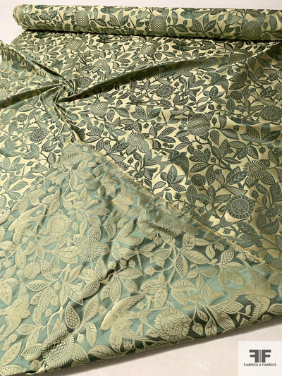 Floral Reversible Silk Satin Jacquard - Sage / Pastel Lime