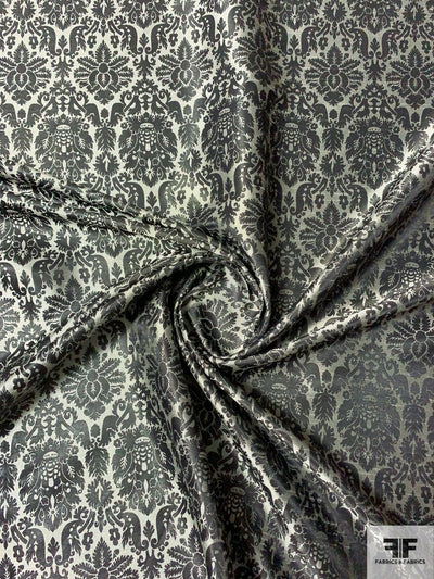 Damask Reversible Brocade - Gunmetal Grey / Silver