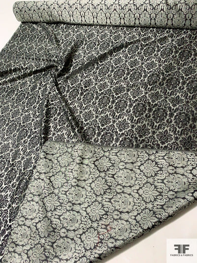 Damask Reversible Brocade - Gunmetal Grey / Silver