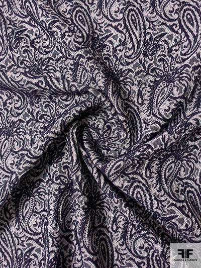 Paisley Metllic Brocade - Navy / Grey / Silver