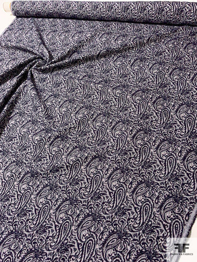 Paisley Metllic Brocade - Navy / Grey / Silver