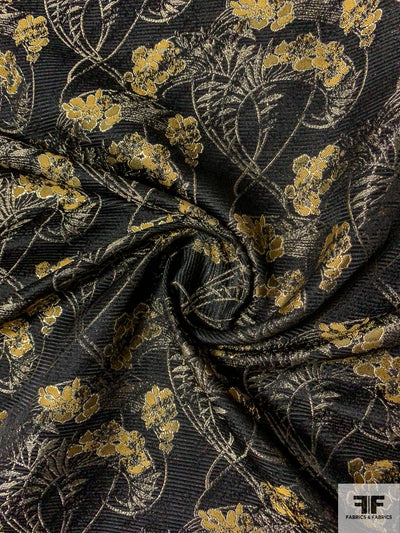 Italian Exotic Leaf Floral Metallic Brocade - Dusty Gold / Black / Khaki