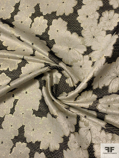 Trailing Floral Metallic Brocade - Cream / Gold / Black