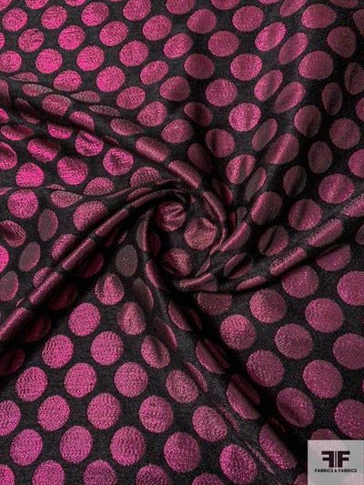 Metallic Circles Brocade - Hot Magenta / Black