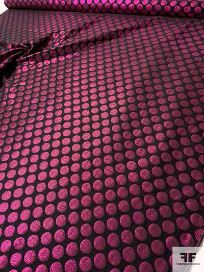 Metallic Circles Brocade - Hot Magenta / Black