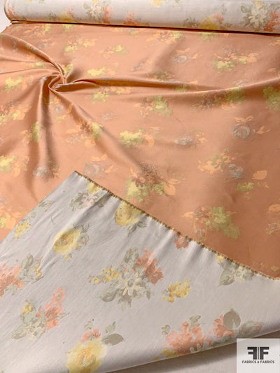 Italian Floral Bouquets Reversible Stretch Brocade - Light Peach / Off-White / Pastels