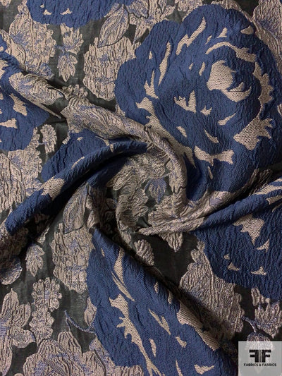 Floral Slightly Textured Brocade - Navy / Stone / Black