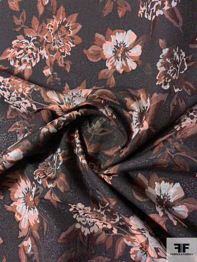 Floral Reversible Brocade - Browns / Grey / Black