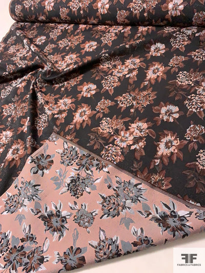 Floral Reversible Brocade - Browns / Grey / Black