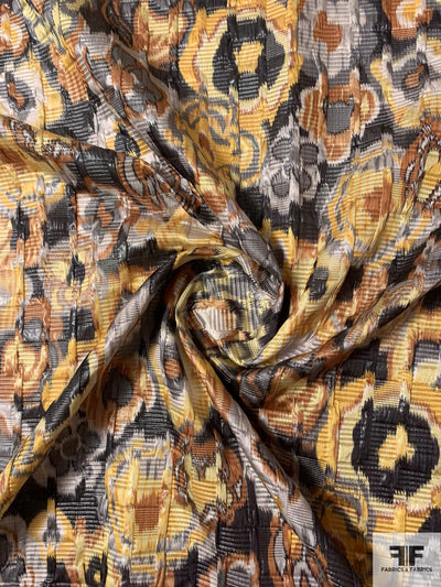 Hazy Floral Printed Brocade with Glossy Finished - Yellow / Dusty Orange / Grey / Dark Grey