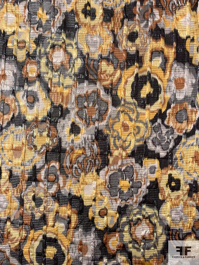 Hazy Floral Printed Brocade with Glossy Finished - Yellow / Dusty Orange / Grey / Dark Grey