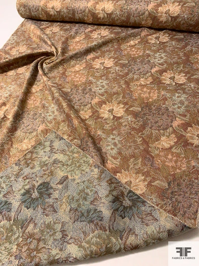 Tapestry-Look Floral Reversible Brocade - Shades of Brown / Gold / Olive