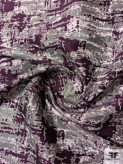 Abstract Reversible Brocade - Plum / Purple / Pearly Grey / Grey