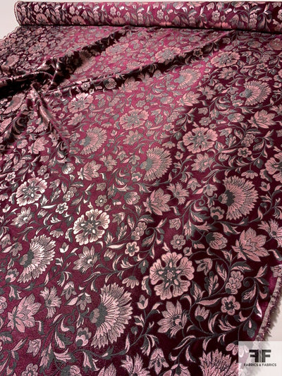 Italian Oriental Floral Metallic Brocade - Wine / Metallic Pink / Dark Grey