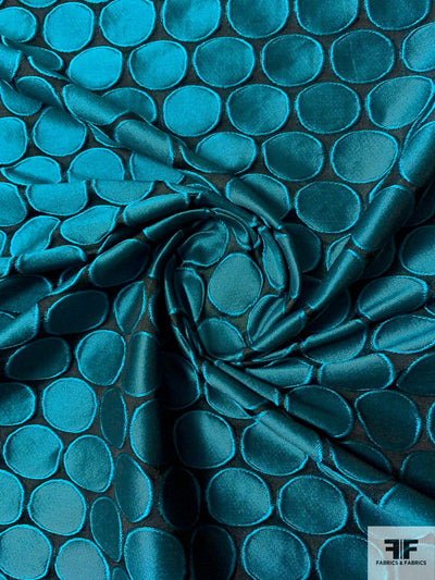 Circles Brocade - Teal / Black