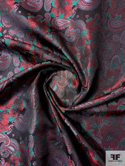 Italian Paisley Floral Silk Brocade - Red / Emerald Green / Black / Lavender