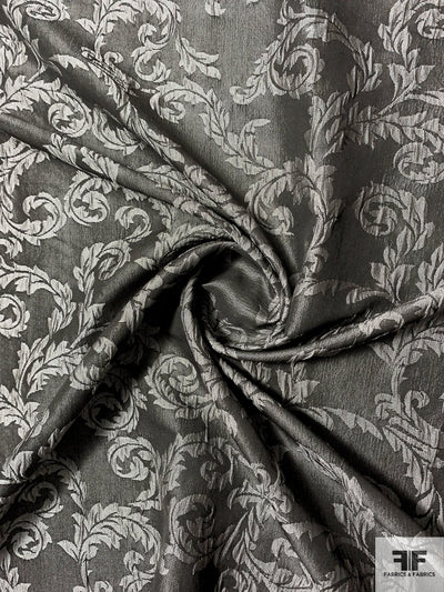 Swirling Leaf Vines Brocade - Dark Grey / Light Grey