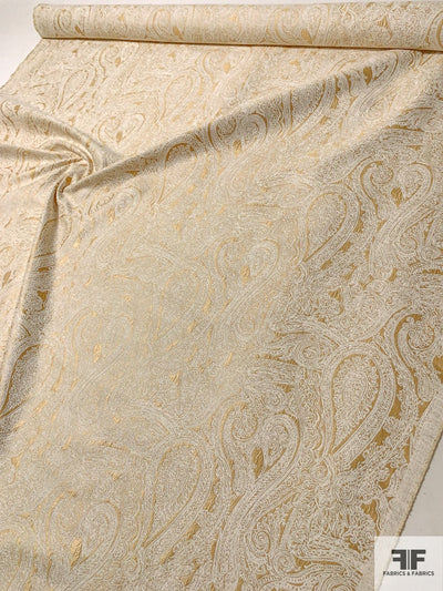 Italian Double-Sided Paisley Chenille-Like Brocade - Gold / Off-White