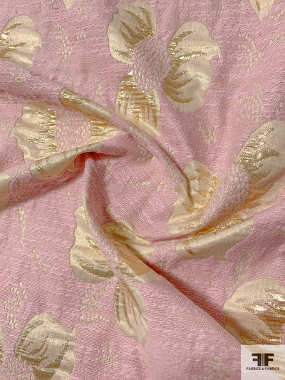 Italian Reversible Floral Metallic Brocade - Light Gold / Dusty Pink