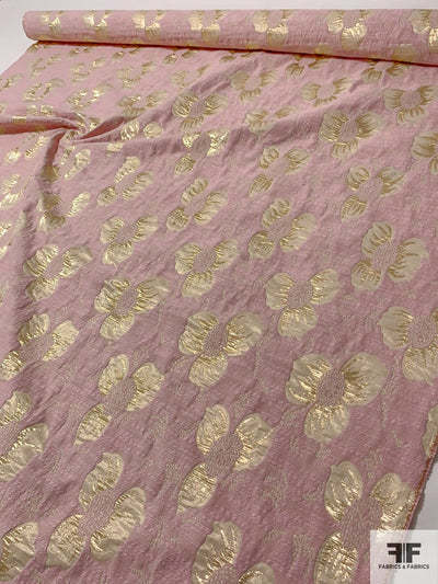 Italian Reversible Floral Metallic Brocade - Light Gold / Dusty Pink