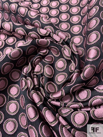 Italian Circle Dot Textured Brocade - Orchid Pink / Sage / Black