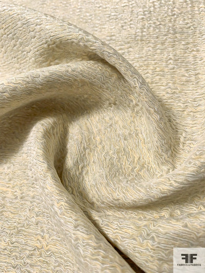 Italian Squiggle Pattern Silk Blend Novelty Brocade - Shimmery Cream / Gold / White