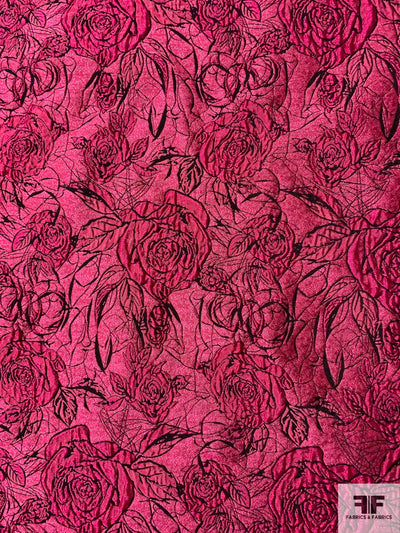 Romantic Sketch-Like Floral Brocade - Berry Pink / Magenta / Black