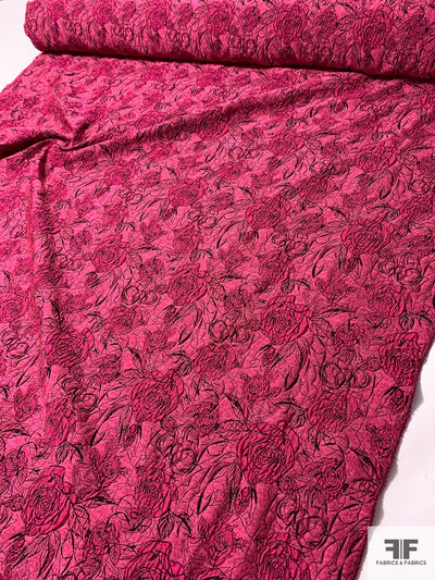 Romantic Sketch-Like Floral Brocade - Berry Pink / Magenta / Black