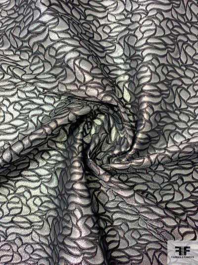 Reversible Line Maze Floral Metallic Brocade - Silver / Black