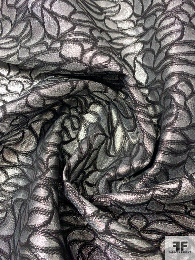 Reversible Line Maze Floral Metallic Brocade - Silver / Black