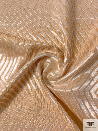 Jagged Satiny Line Brocade - Tan / Shiny Grey / Gold