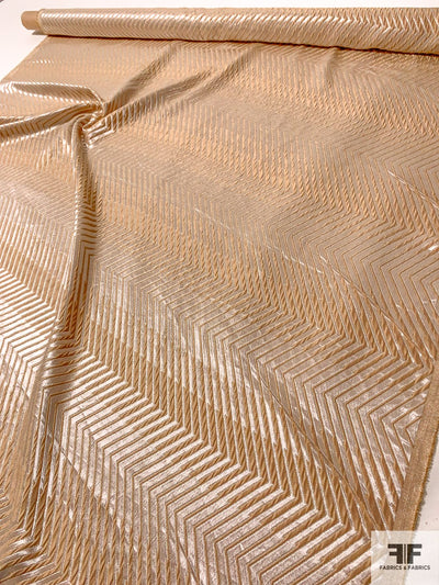 Jagged Satiny Line Brocade - Tan / Shiny Grey / Gold