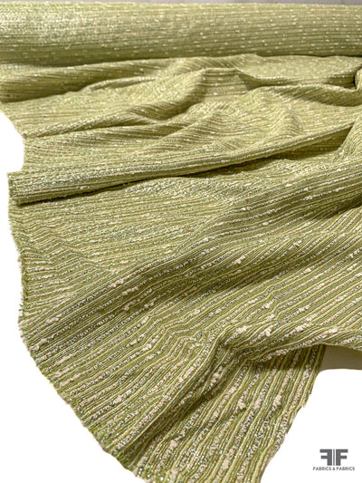 Italian Knub Striped Tweed-Look Metallic Brocade - Lime Green / Cream