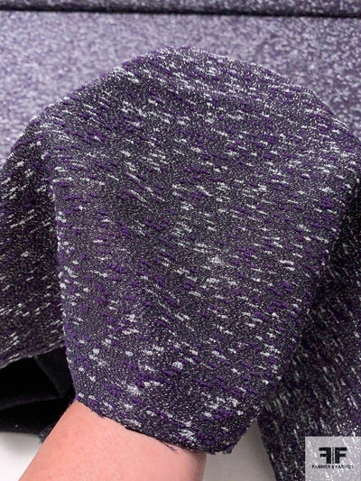 Italian Tightly Woven Tweed-Look Metallic Brocade - Eggplant Purple / Silver