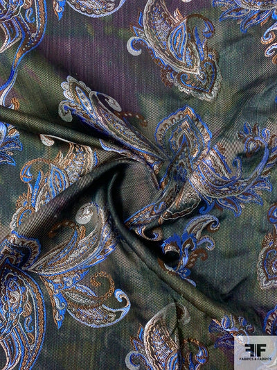 Exotic Paisley Brocade with Tie-Dye Effect Base - Blue / Brown / Taupe / Purple