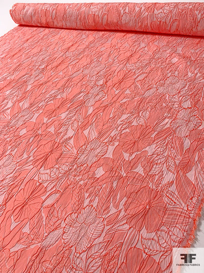 Floral Textured Brocade - Hot Orange-Coral / Light Pink