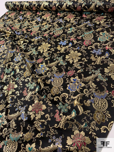 Italian Oriental Floral Silk Blend Metallic Brocade - Gold / Royal Blue / Raspberry / Black